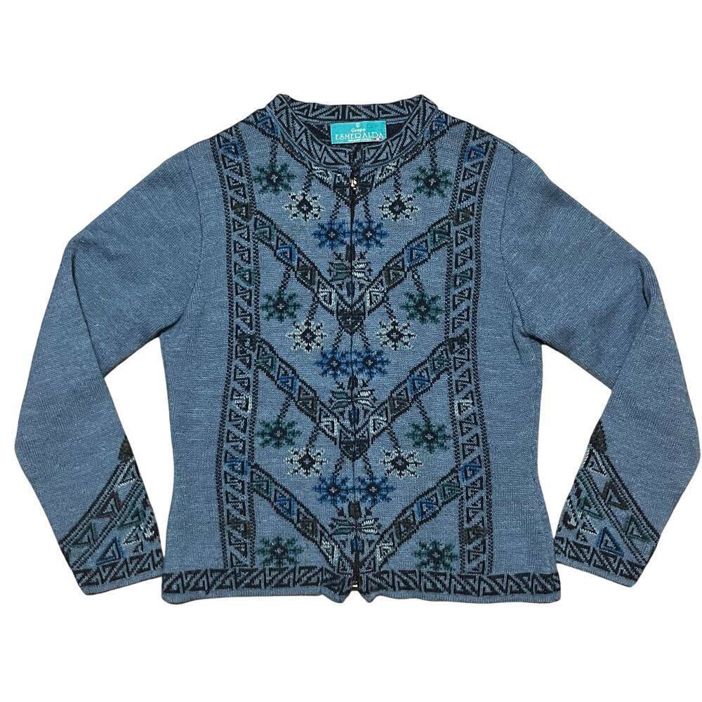 Esmeralda Peruvian 100% Baby Alpaca Nordic Full Zip Cardigan Sweater Womens M